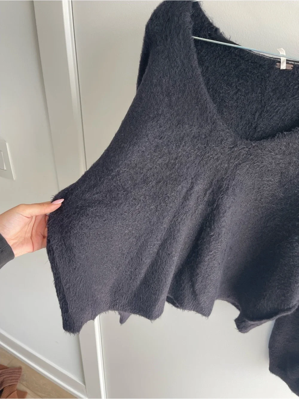 Free People Black V-Neck Fuzzy Women's Sweater